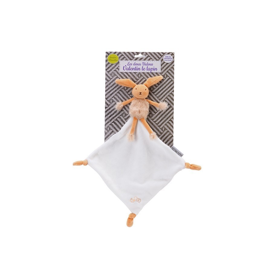 Doudou Valentin le Lapin avec carré très doux - cadeau naissance bébé