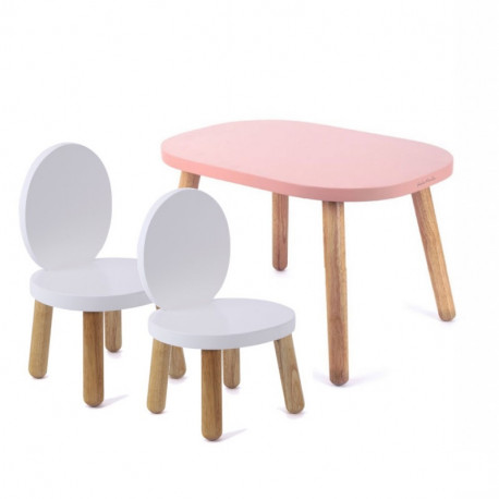 Ensemble Table et Chaises Enfant - Ovaline Blanc & Rose - 1-4 ans
