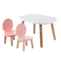 Ensemble Table et Chaises Enfant - Ovaline - Blanc et Rose - 1-4 ans