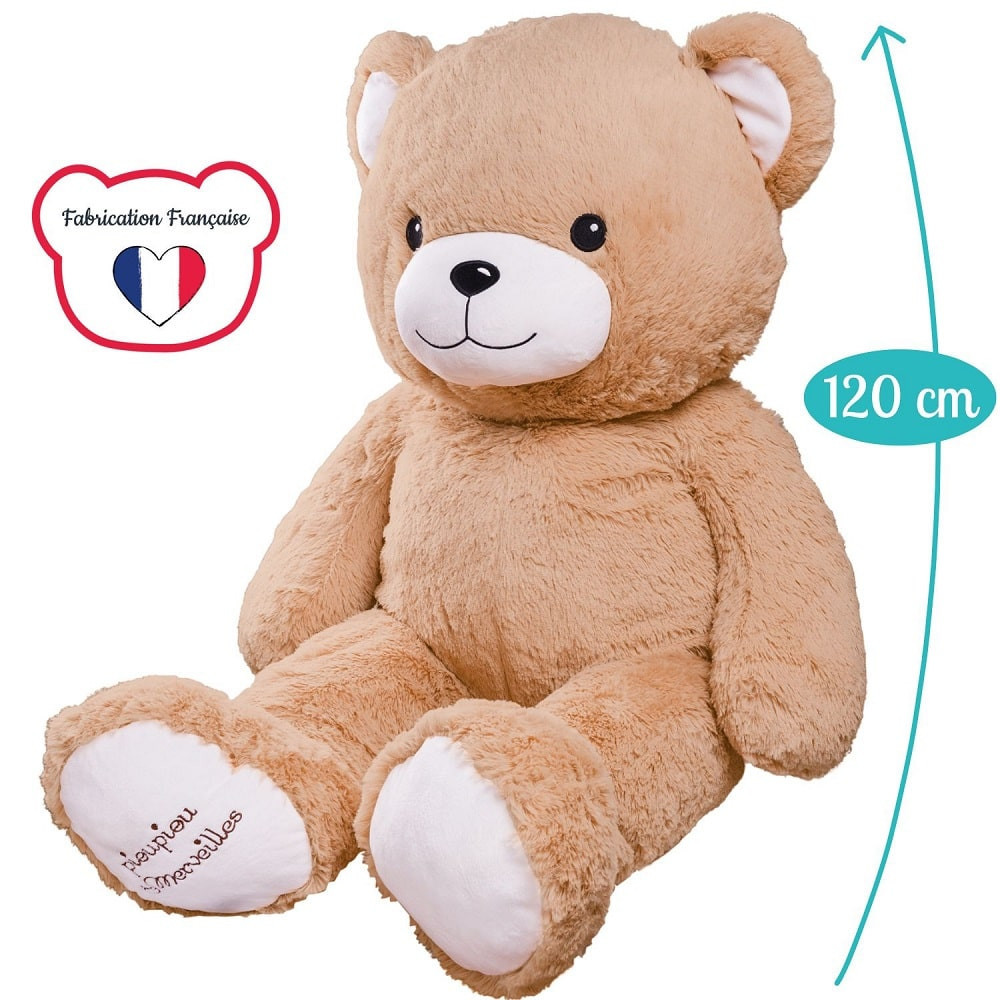 Peluche ours géant 120 cm griseuf avec etiquette entreprise française geant