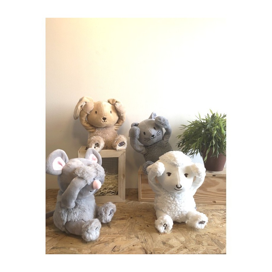 Peluche Coucou et Comptine Oscar le Chat, jouet cache-cache enfant
