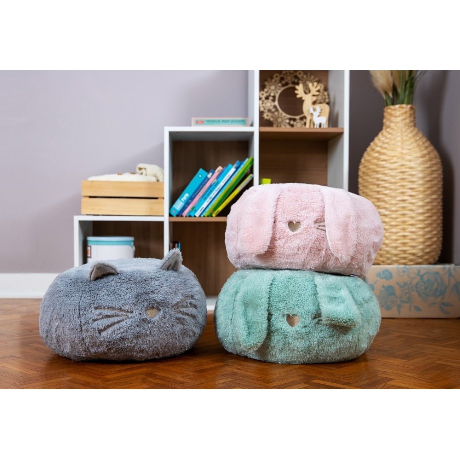 Pouf en peluche pour enfant 1-4 ans - chat gris - Made in France
