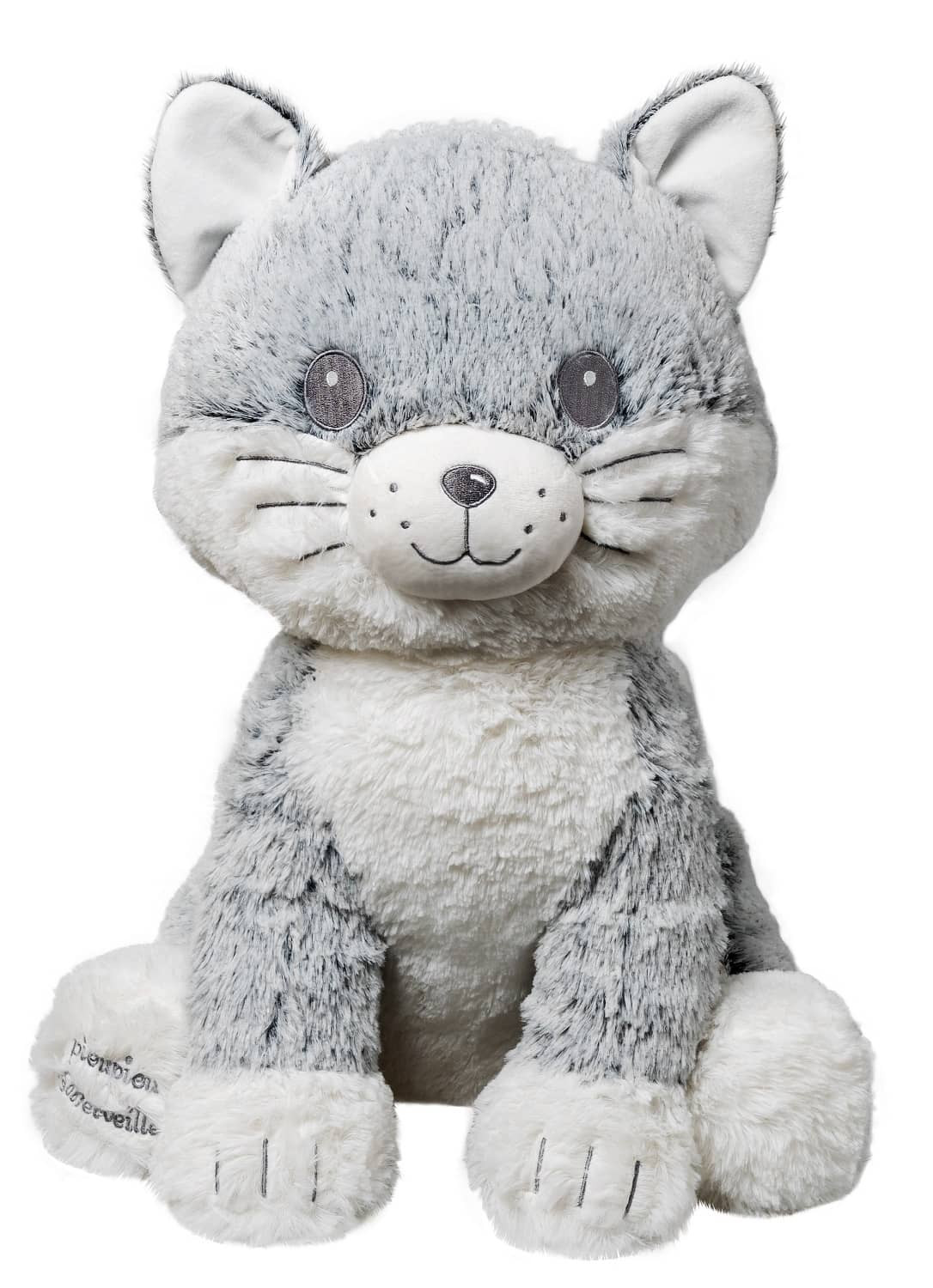 Peluche chat gris assis pour bebe