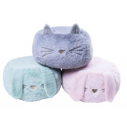 Pouf en peluche pour enfant 1-4 ans - Chat gris - Made in France