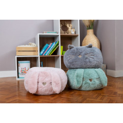 Pouf en peluche pour enfant 1-4 ans - Lapin vert - Made in France