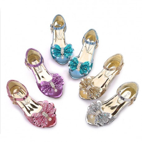 Chaussures Mules à Nœuds et Paillette Argentés