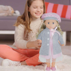 Poupée Bambolina en manteau gris 46cm - Avec ses accessoires pour cheveux, parle et chante