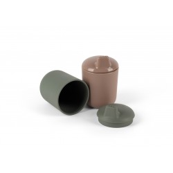 Dantoy -Set de 2 gobelets pour enfants avec couvercle BIOPLASTIQUE - Taupe et vert