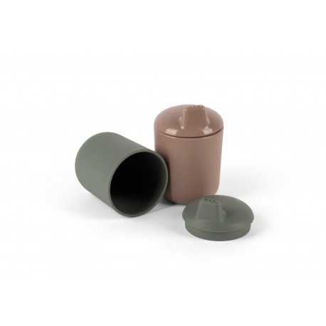Dantoy -Set de 2 gobelets pour enfants avec couvercle BIOPLASTIQUE - Taupe et vert